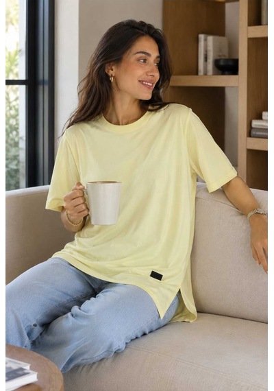 Tenra Kadın Basic Oversize Tişört Bisiklet Yaka Uzun Boy Yırtmaçlı Lazer Kesim %100 Pamuk Sarı Tenra Kadın Basic Oversize Tişört Bisiklet Yaka Uzun Boy Yırtmaçlı Lazer Kesim %100 Pamuk Sarı
