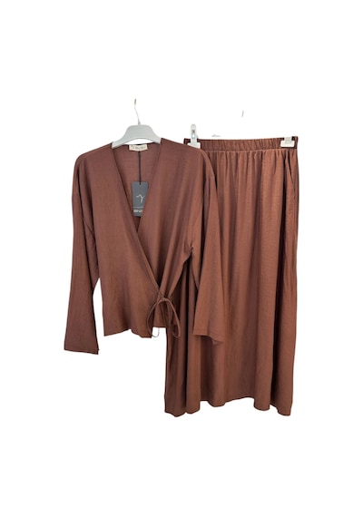 Hasenna Z-556 Üstü Kimono Kısa Etekli Çilek Takım Kahve