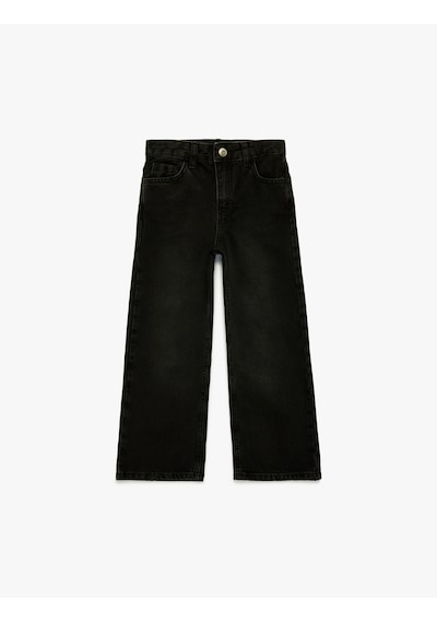 Koton Pamuklu Cep Detaylı Geniş Paça Denim Pantolon Siyah 6skg40048ad