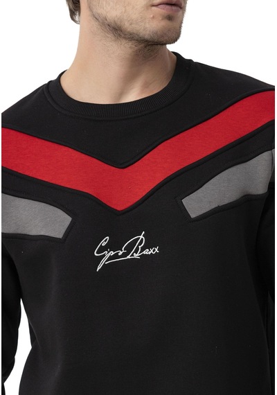 Cipo & Baxx Şerit Detaylı Regular Fit Erkek Sweatshirt Cl581 Siyah