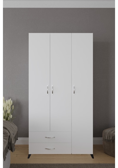 Mavera 3 Kapaklı 2 Çekmeceli Gardrop, Beyaz, 90 Cm Beyaz