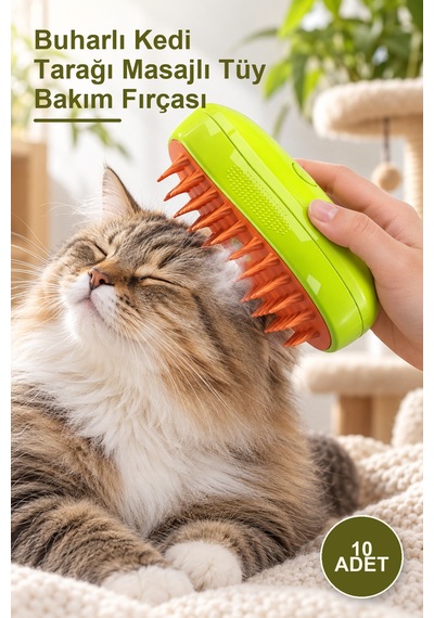10 Adet Buharlı Kedi Tarağı Masajlı Tüy Bakım Fırçası