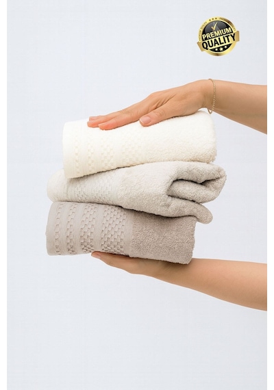 Softure 3 Lü El Yüz Havlusu Günlük Kullanım 50x90 Cm Yumuşak, Dayanıklı Bej Tonlar Bej Tonlar