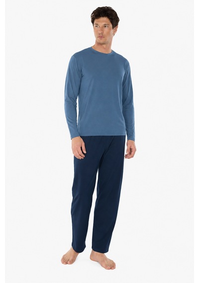 Malabadi Erkek Mavi Bisiklet Yaka Micro Modal Extra Yumuşak Kışlık Pijama Takımı 6032
