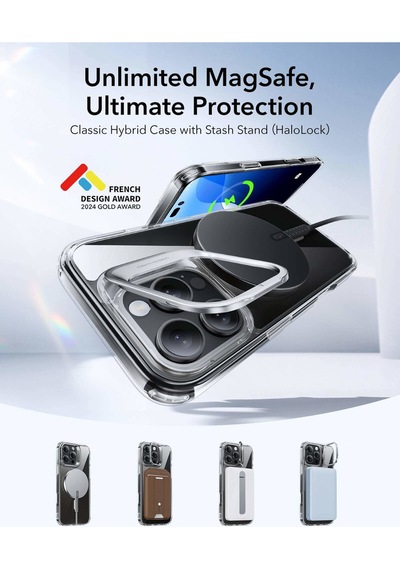 Esr Apple Uyumlu iPhone 16 Pro Halolock Mag Safe Classic Hybrid Standı Silikon Kılıf Şeffaf