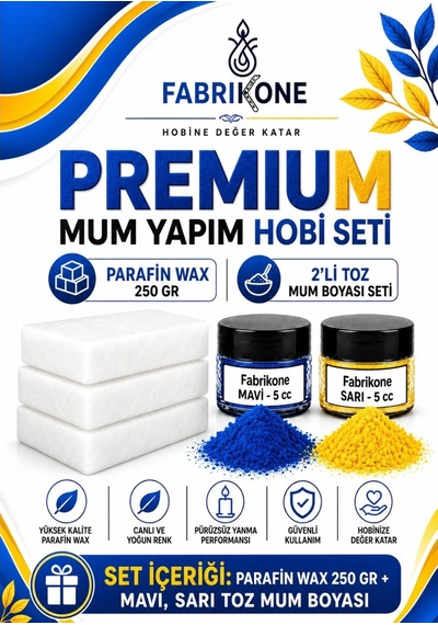 Premium Mum Yapım Hobi Seti - Parafin Wax 250 Gr - 2'li Toz Mum Boyası Seti - Mavi, Sarı Bkfabpw2502msr Karışık