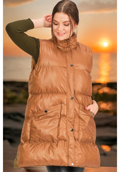 Z6729 Dewberry Hk Style Bayan Yelek-düz Camel Düz Camel