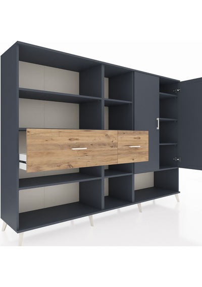 Hyperion Dolap 10 Raflı 2 Çekmeceli 2 Kapaklı 220x44x163 Antrasit Antrasit-antrasit/çam Hyperion Dolap 10 Raflı 2 Çekmeceli 2 Kapaklı 220x44x163 Antrasit Antrasit-antrasit/çam
