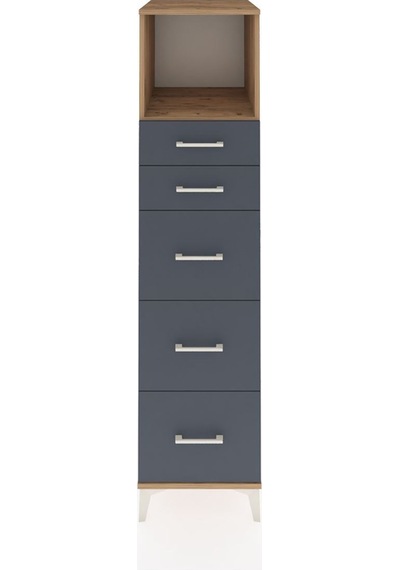 Kronos Dolap Tek Raflı 5 Çekmeceli 44x59x182 Çam-antrasit Atlas Çam