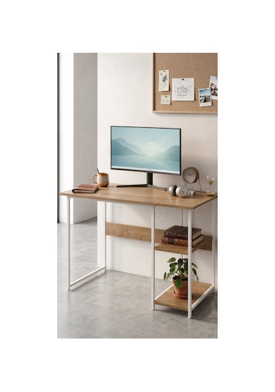 Vienna 2 Raflı Metal Ayak Çalışma Masası Laptop Masası Bilgisayar Masası 60x120cm Beyaz - Çam Vienna 2 Raflı Metal Ayak Çalışma Masası Laptop Masası Bilgisayar Masası 60x120cm Beyaz - Çam