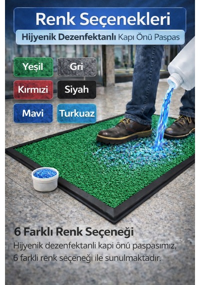 Myfloor Renkli Dezenfektan 50x70 Cm Kıvırcık Paspaslı Hijyenik Kauçuk Paspas Yeşil