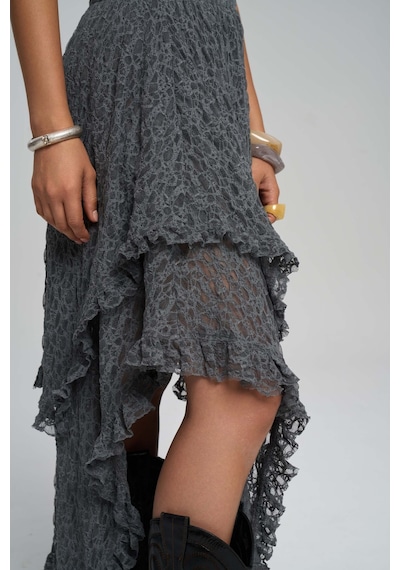 Mai Collection Mai Studios Co. Mireya Asimetrik Antrasit Dantel Etek Antrasit