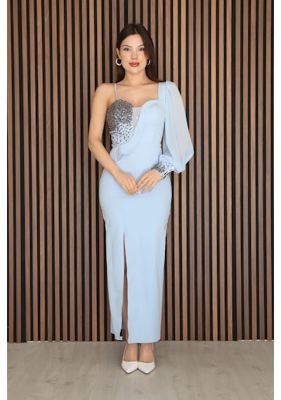 Lodmela Askılı Tek Kol Taş Detaylı Yırtmaçlı Abiye Elbise 2241-bebe Mavisi Bebe Mavisi Lodmela Askılı Tek Kol Taş Detaylı Yırtmaçlı Abiye Elbise 2241-bebe Mavisi Bebe Mavisi