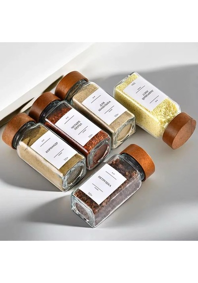 Orret Home 12'li Bambu Ve Akasya Kapaklı Cam Baharatlık Seti 120 Ml - Doğal Kapaklı, Şeffaf Ca Sku: Smg8690010233974 Açık Bej