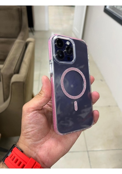 Apple Uyumlu iPhone 14 Pro Max Simli Magsafe'li Kaliteli Premium Kadın Telefon Kılıfı Pembe