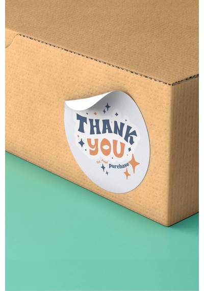 Yıldızlı Thank You Purchase Mavi Sticker 3x3cm St2237 Çok Renkli