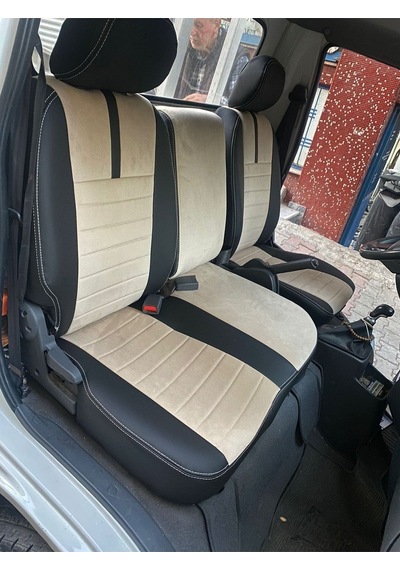 Kia Bango 2+1 2012 2022 Arası Uyumlu Krem Taytüyü Siyah Deri Karışımı Krem Şerit Krem Ip