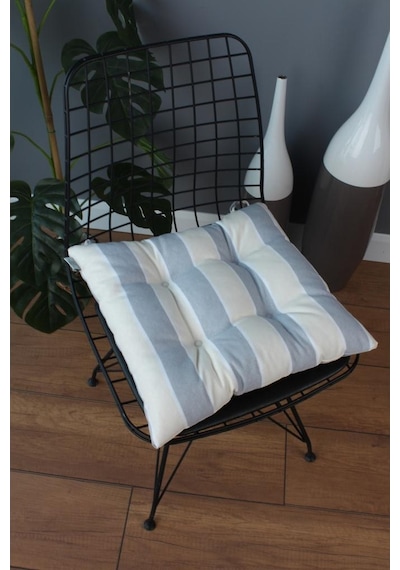 Altınpamuk Altınpamuk Beta Pofidik Gri Krem Sandalye Minderi Bağcıklı 40X40C