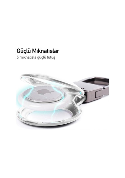 Buff Tagsafe Hooksteel Taşınabilir Anahtarlık Darbeye Dayanıklı Metal Askılı Airtag Kılıf Gümüş