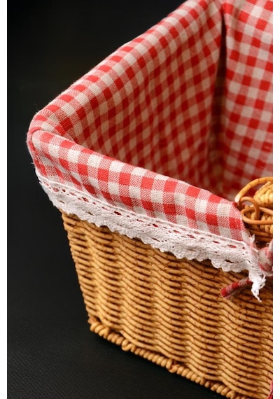 Digithome Kapaklı Rattan Vintage Dantelli Dikdörtgen Piknik Sepeti -9t14 U/6 Kahverengi