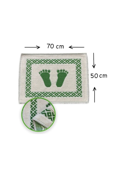 Soffy Krem & Yeşil 2 Adet 50x70 Cm Banyo Paspası %100 Doğal Pamuk Ayak Paspası Ayak Havlusu Krem - Yeşil