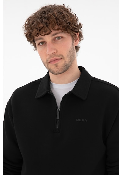 U.S. Polo Assn. Erkek Comfort Fit Yarım Fermuarlı Siyah Basic Sweatshirt 50298265-VR046
