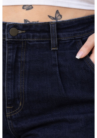 Cedy Denim Mom Fit Jean Büyük Beden Yüksek Bel Carrot Kesim Dar Paça Pileli Esnek Kot Pantolon C600 Lacivert