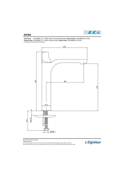 E.c.a. Myra Yüksek Tip 102108984h Lavabo Bataryası Krom