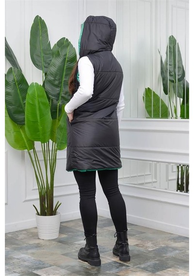 Neşeli Butik Kadın Yeşil Kapüşonlu Kapitone Çift Taraflı Yelek Nb0002 Yeşil