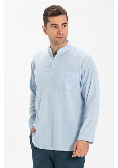 Uzun Kol Şile Bezi Hakim Yaka Erkek Tshirt Buz Mavi 3027