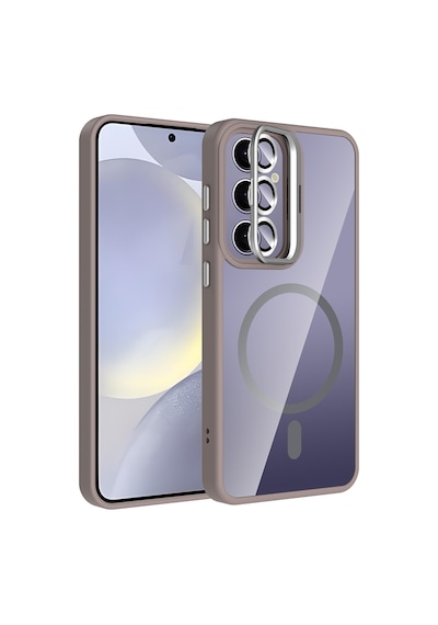 Adige Samsung Galaxy Uyumlu S24 Plus Kılıf Etro Standlı + Kamera Lens Koruyucu Gri