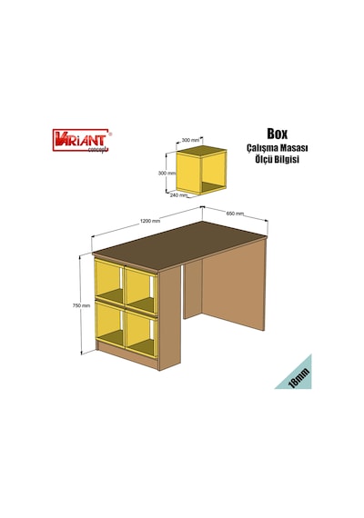 Variant Variant Box Çalışma Masası - Beyaz / Mavi Beyaz