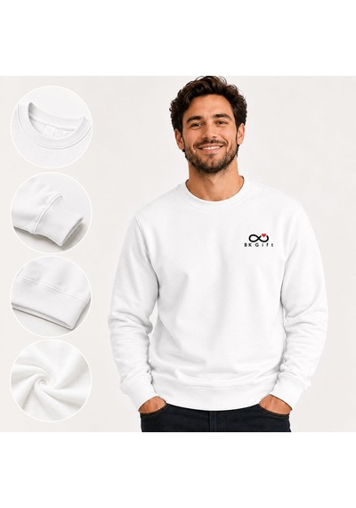Bk Kurumsal Logonuza Özel 10 Adet Beyaz Pamuk Karışımlı Unisex Sweatshirt - Kurumsal Personel Sweat