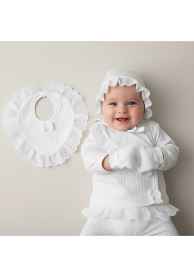Milays Kız Bebek %100 Pamuk 0-3 Ay Premium Kalite Setler Beyaz - Ekru