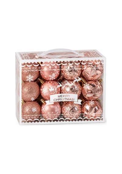 Bakgelal 24 Parça Lüks Rose Gold Yılbaşı Ağaç Süsü Seti - 6 Cm Dört Farklı Tasarımlı Rose Gold Çam Ağacı Topu Seti - 9066633858525 Diğer