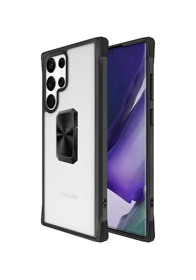 Samsung Uyumlu Galaxy S22 Ultra Kılıf Şeffaf Yüzüklü Standlı Ipli Kapak