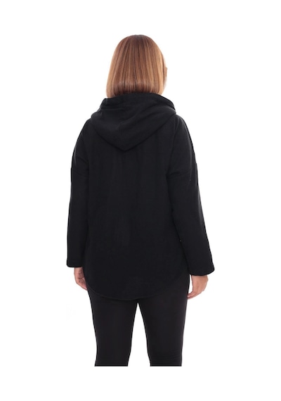 Lady Majestic Büyük Beden Kapüşonlu Fermuarlı Sweatshirt Hırka 44-58 Beden Siyah