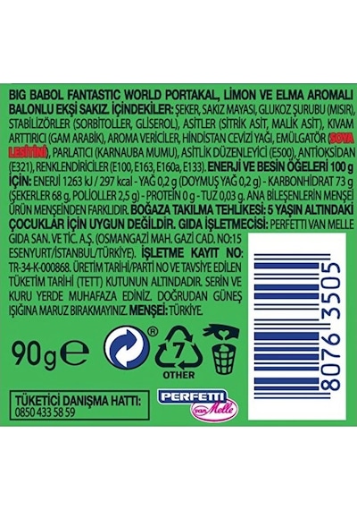 Big Babol Fantastic World Portakal + Limon + Elma Aromalı Ekşi Sakız 90 G