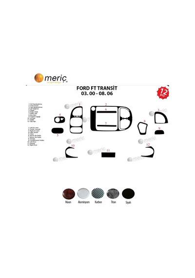 Meriç® Ford Transit Ön Torpido Kaplama 15 Parça 2000-2006 (530158077)
