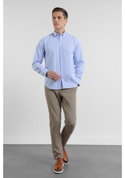 İmza Açık Mavi Oxford Düğmeli Yaka Uzun Kol Cepsiz Slim Fit Pamuklu Gömlek 1004260182
