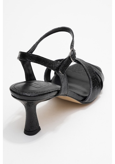 Luvishoes Luvi Shoes Melin Siyah Desenli Çapraz Bantlı Kadın Topuklu Ayakkabı Siyah Yılan