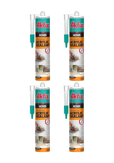 Akfix 4 Adet Genel Amaçlı Beyaz Akrilik Mastik 500 Ml Ac605 0001 Beyaz 0001 Beyaz