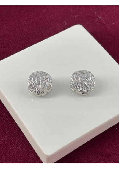Açılır Kapanır Taşlı Deniz Kabuklu Silver Küpe Silver