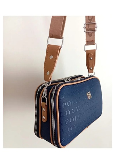 Just Polo Kadın Günlük Kullanıma Uygun Gofraj Baskılı Lüks Omuz Çantası Shoulder Bag Lacivert Taba