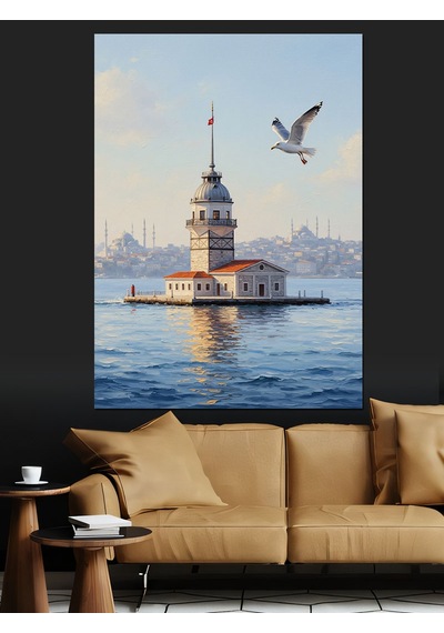 Ahşap Tablo İstanbul Kız Kulesi Ve Martılar