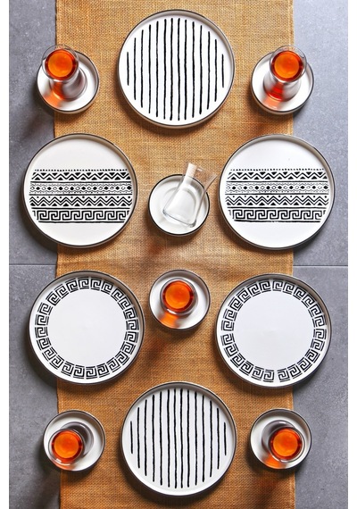 KitchenLife 18 Parça Stackable Siosavior Kahvaltı Takımı Seti - Çay Bardaklı Kahvaltı Takımı Çay Seti