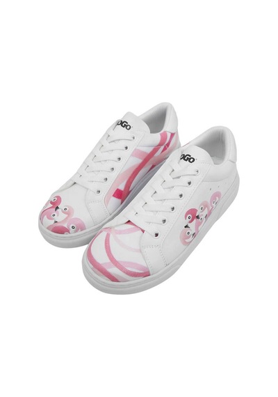 Kadın Vegan Deri Beyaz Sneakers - Pink Paradise Tasarım Çok Renkli