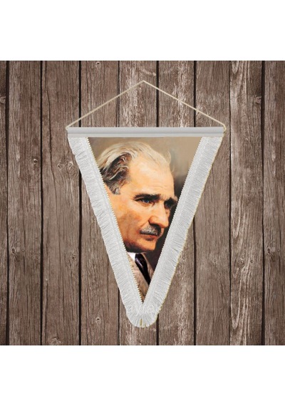 Sivil Gazi Mustafa Kemal Atatürk Yan Portre Beyaz Saçaklı Üçgen Flama Bayrak Hatıra Flama Ata8 Diğer
