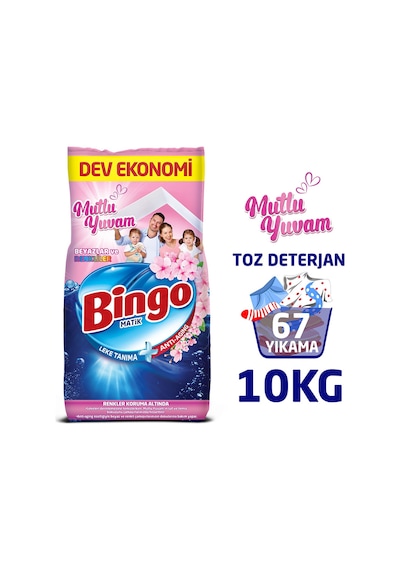 Bingo Matik Mutlu Yuvam Renkliler ve Beyazlar Toz Çamaşır Deterjanı Dev Ekonomi Paketi 10 KG