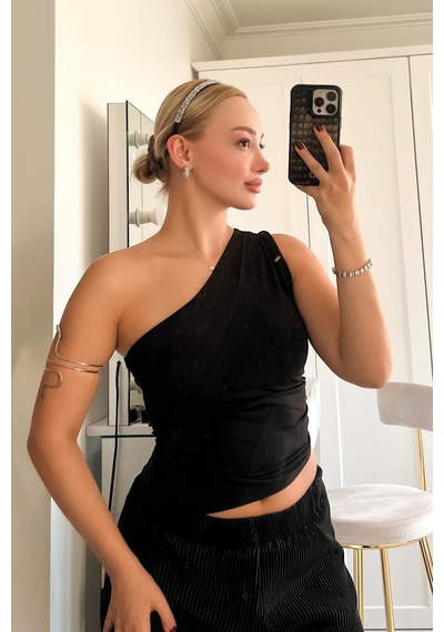Seeh Siyah Tek Omuzlu Basic Kadın Body Sh144